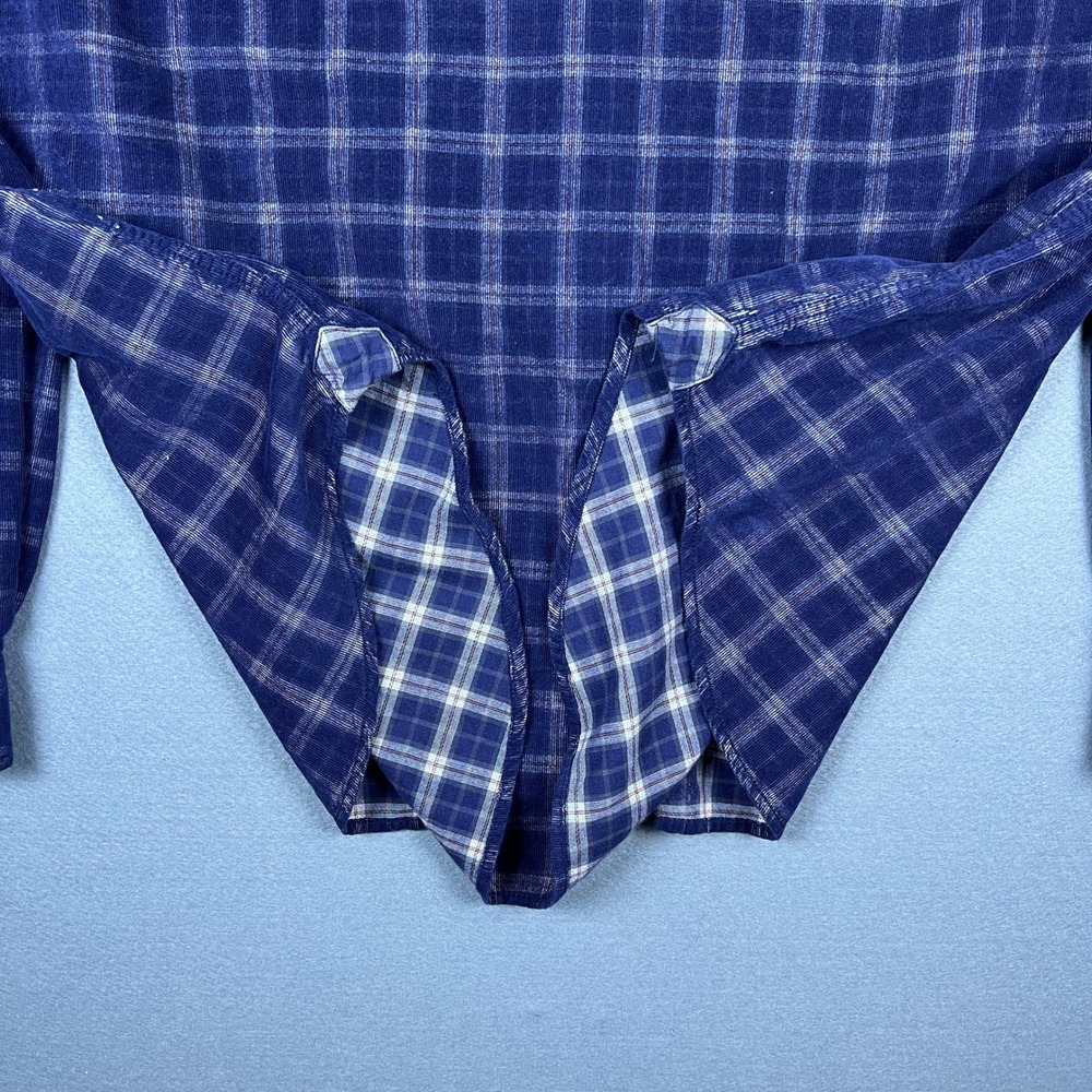 Robert Graham Mens Blue Plaid Corduroy Long Sleeve Button Down Shirt Classic L - Picture 6 of 8